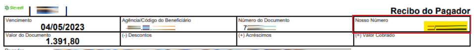 Tela modelo de boleto emitido pelo Sicredi com destaque para o campo Nosso número.