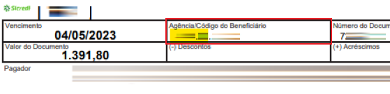 Tela modelo de boleto emitido pelo Sicredi com destaque para o campo Agência com dígito do posto.