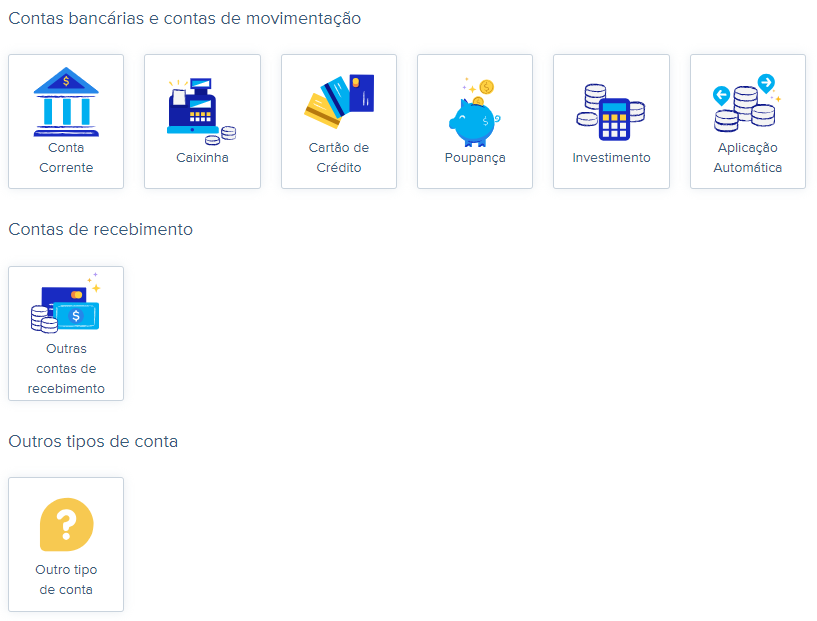Tela de Cadastro de contas financeiras.