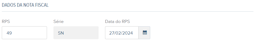 Tela de preenchimento do RPS e Data de RPS no rascunho da NFS-e.