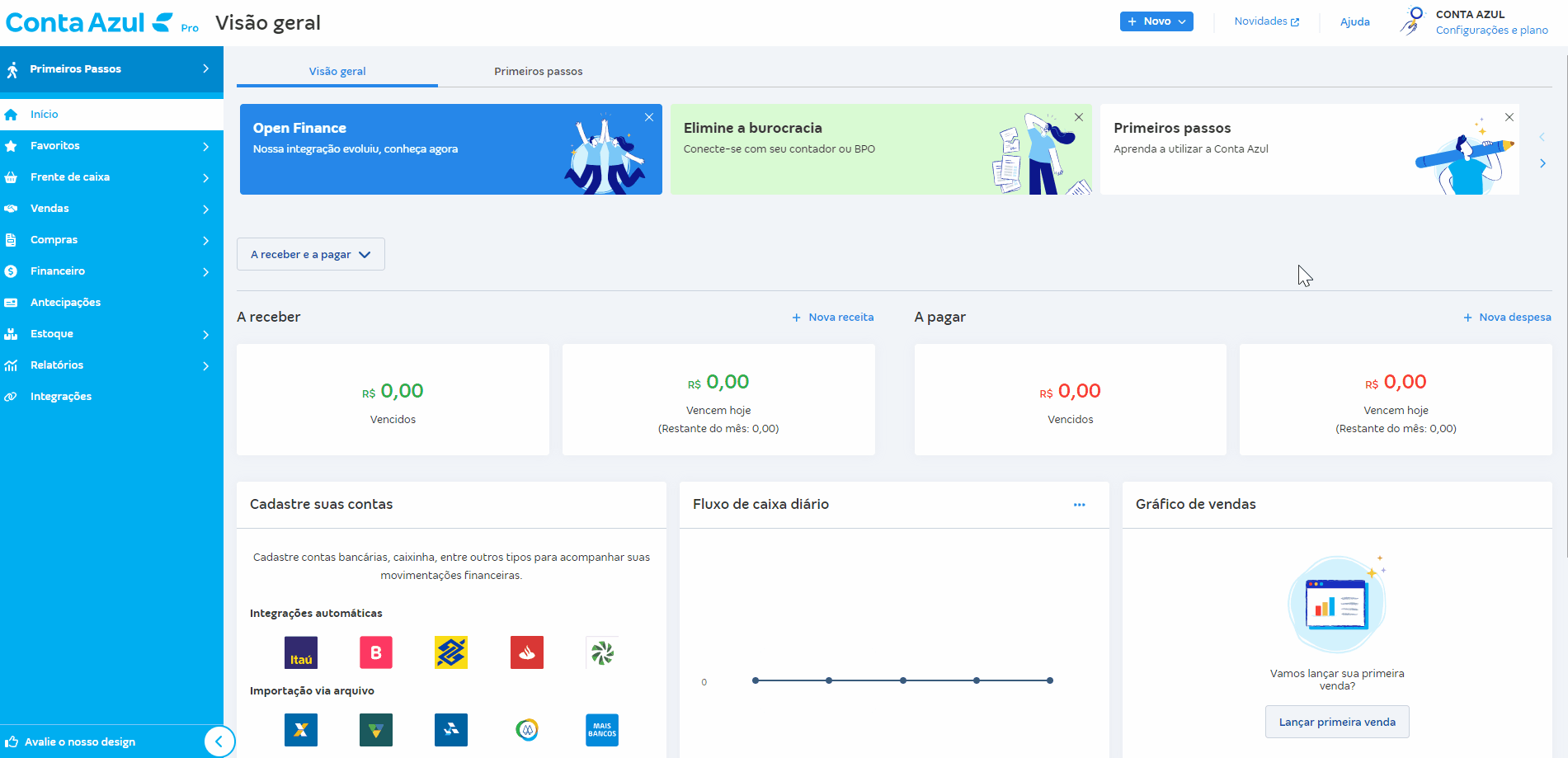 Passo a passo para cadastrar nova conta financeira.