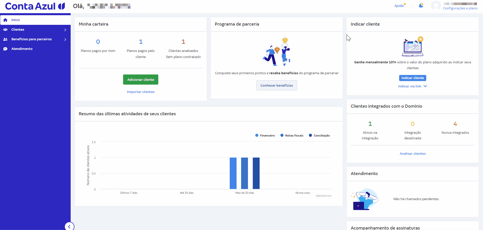Passo a passo para acessar as Notificações da Conta Azul Mais.