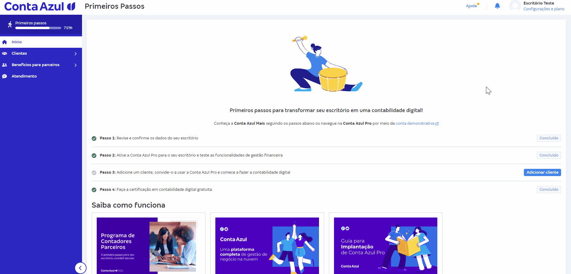 Passo a passo para consultar configurações pendentes da Conta Azul Mais.