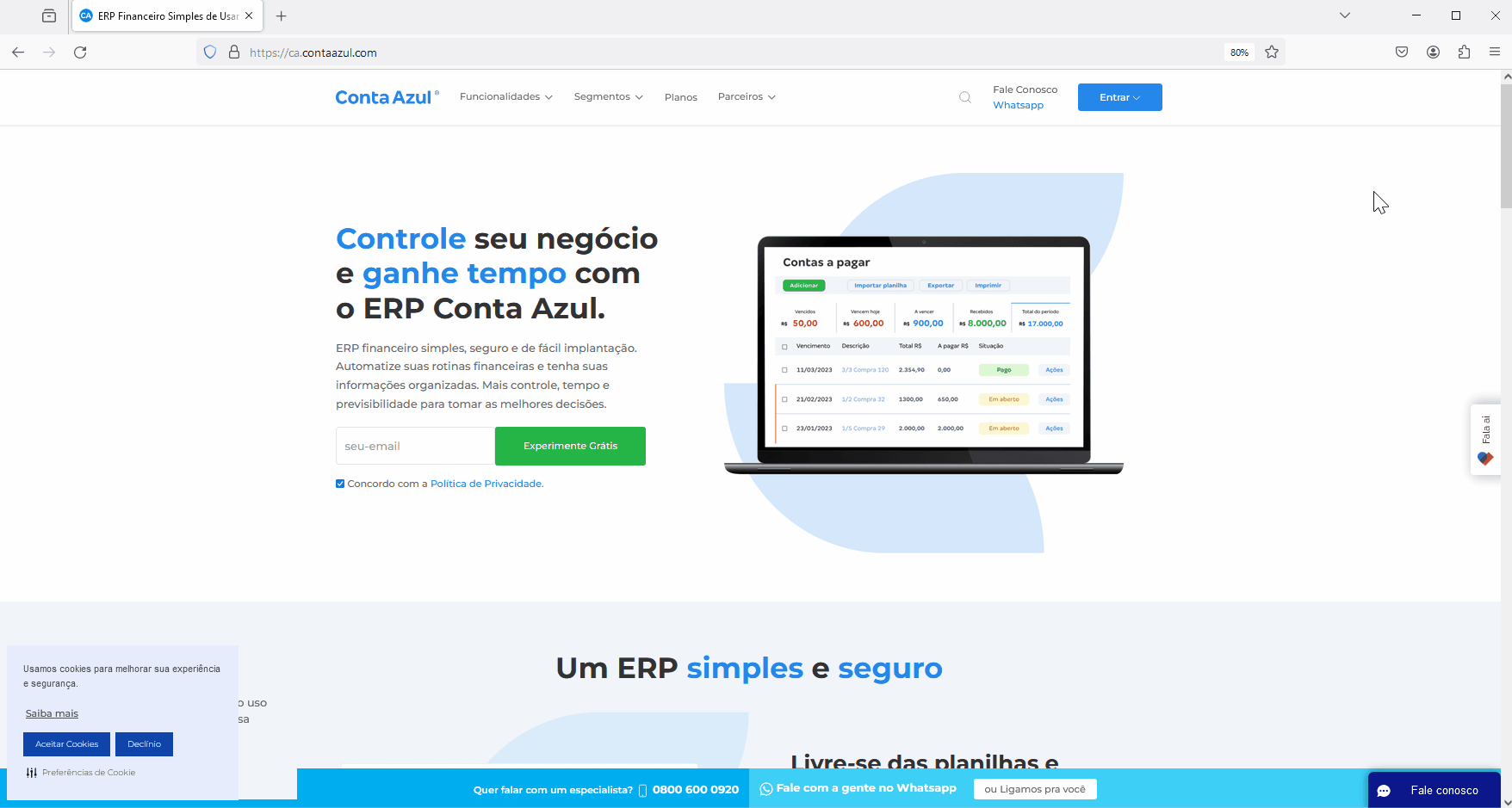 Configurações pop-up Firefox.