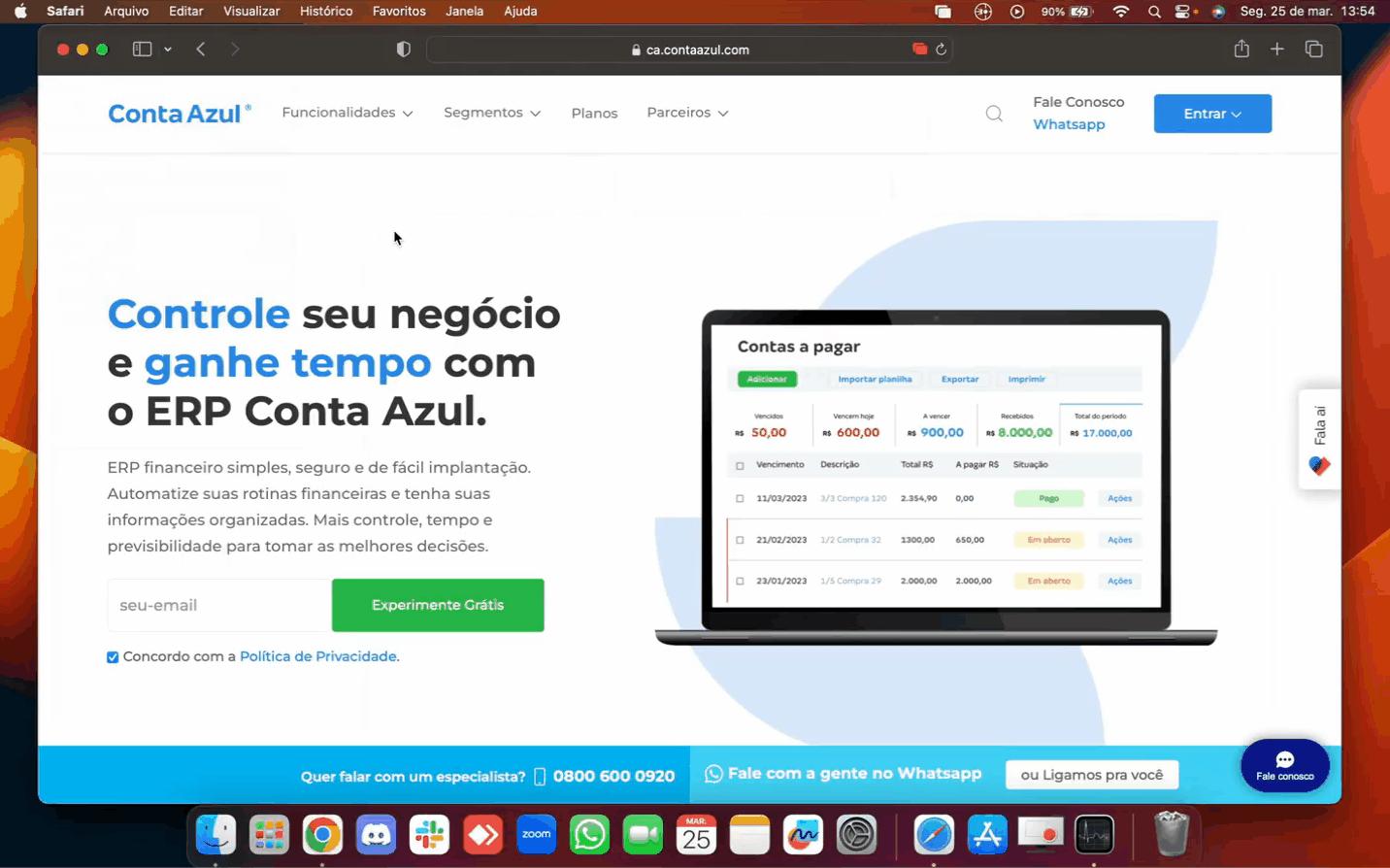 Configurações pop-up Safari.