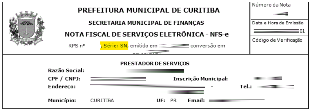 Tela para consulta da Série do RPS no padrão Curitiba.