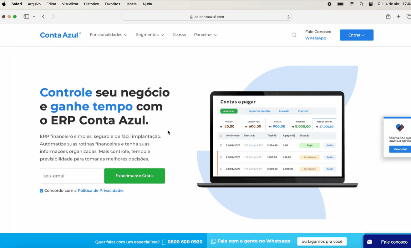 Passo a passo para liberar acesso à Conta Azul no Safari.