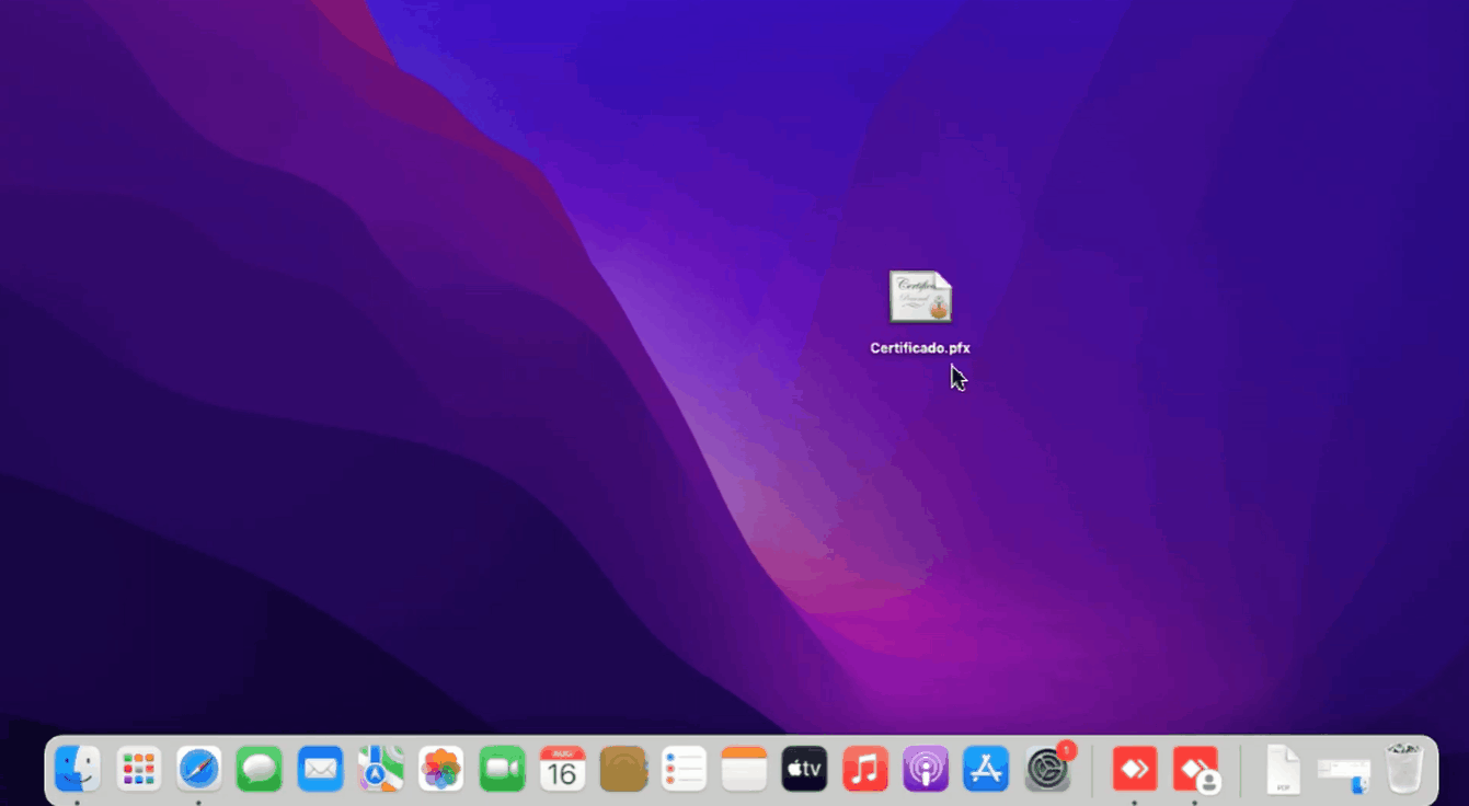 Passo a passo para abrir o certificado digital A1 no macOS.