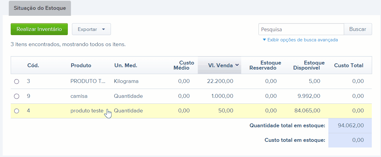 Passo a passo para organizar a exibição de produtos listados.