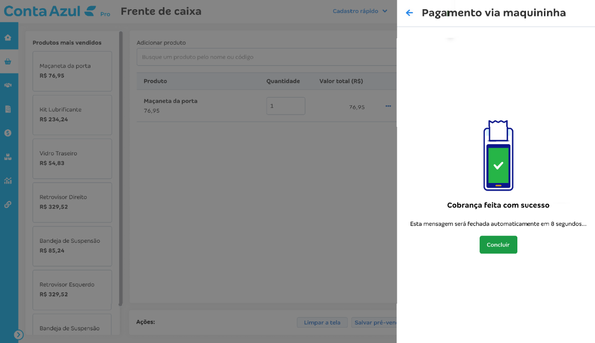 Tela de conclusão da NFC-e com pagamento da venda pela maquininha da Stone.