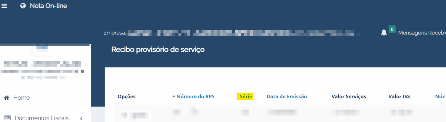 Tela para consulta da Série do RPS no padrão Rio Branco.