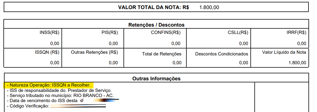 Tela para consulta da Natureza de operação padrão no padrão Rio Branco.