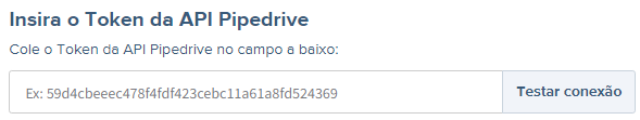 Tela para inserir o token da API Pipedrive.