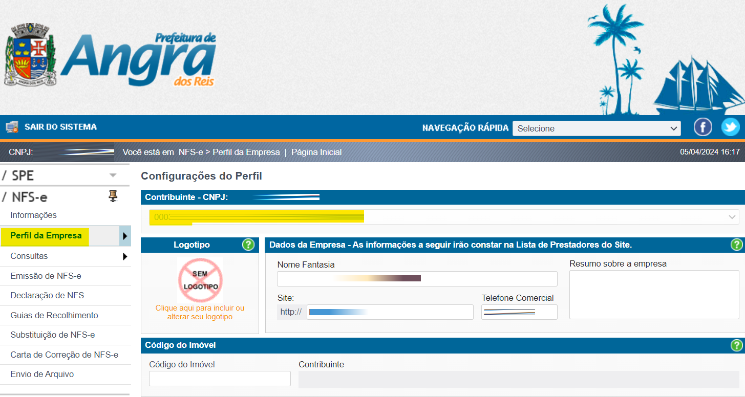 Tela para consulta da Inscrição Municipal no padrão Tiplan.