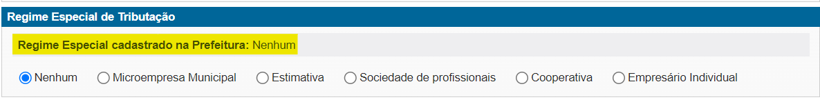 Tela para consulta do Regime especial no padrão Tiplan.