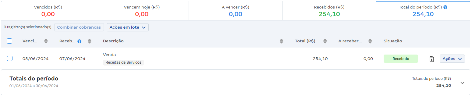 Tela de lançamentos financeiros.