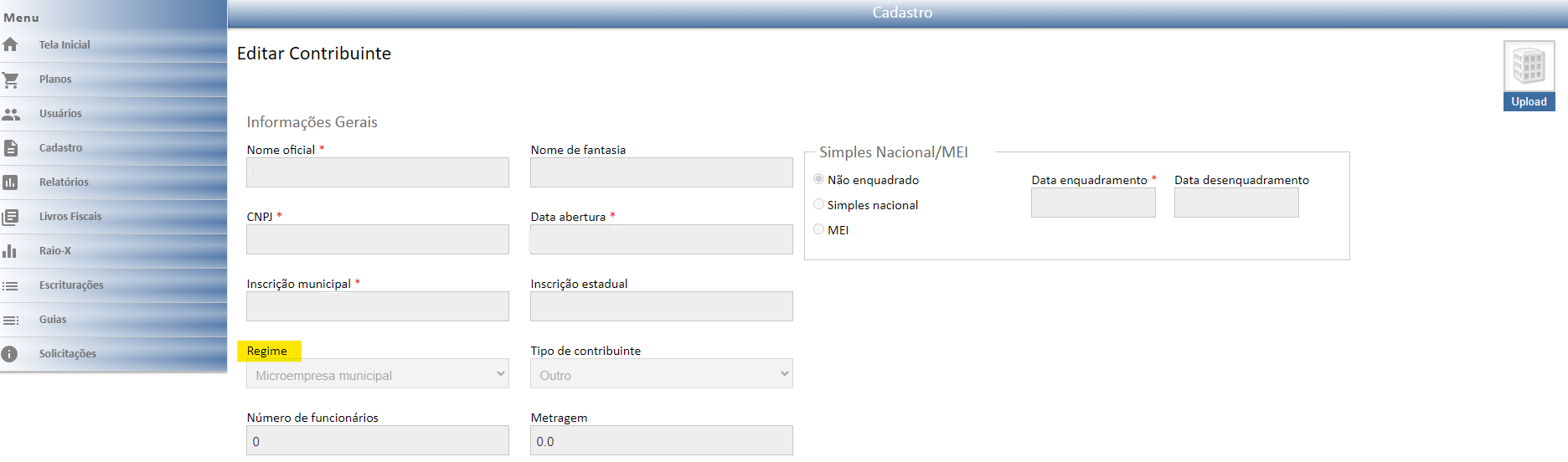 Tela para consulta do Regime especial de tributação no padrão ISS Intel.