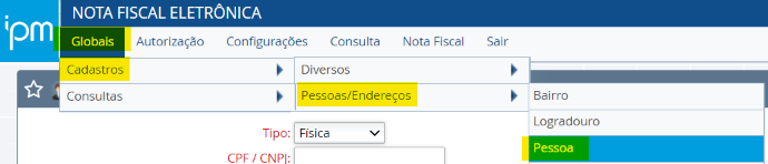 Tela de cadastro de pessoa no site da prefeitura pelo padrão IPM.