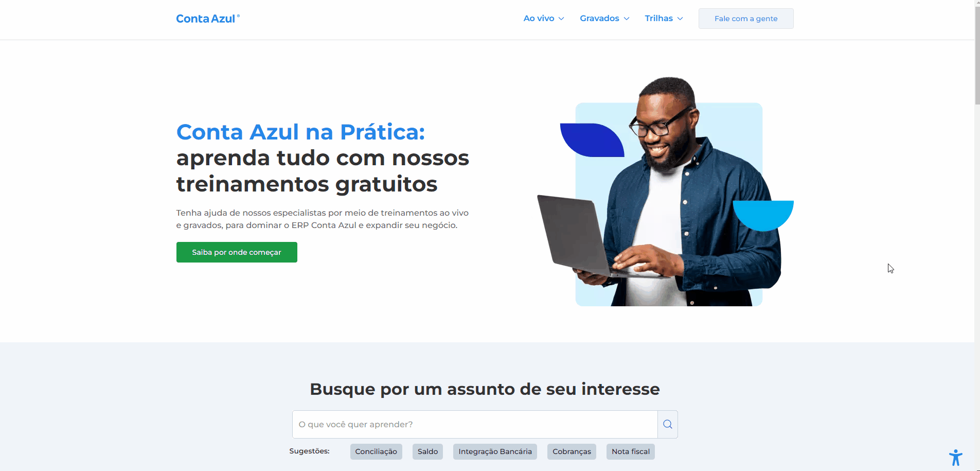 Passo a passo para acessar as Trilhas de aprendizagem de treinamento da Conta Azul.