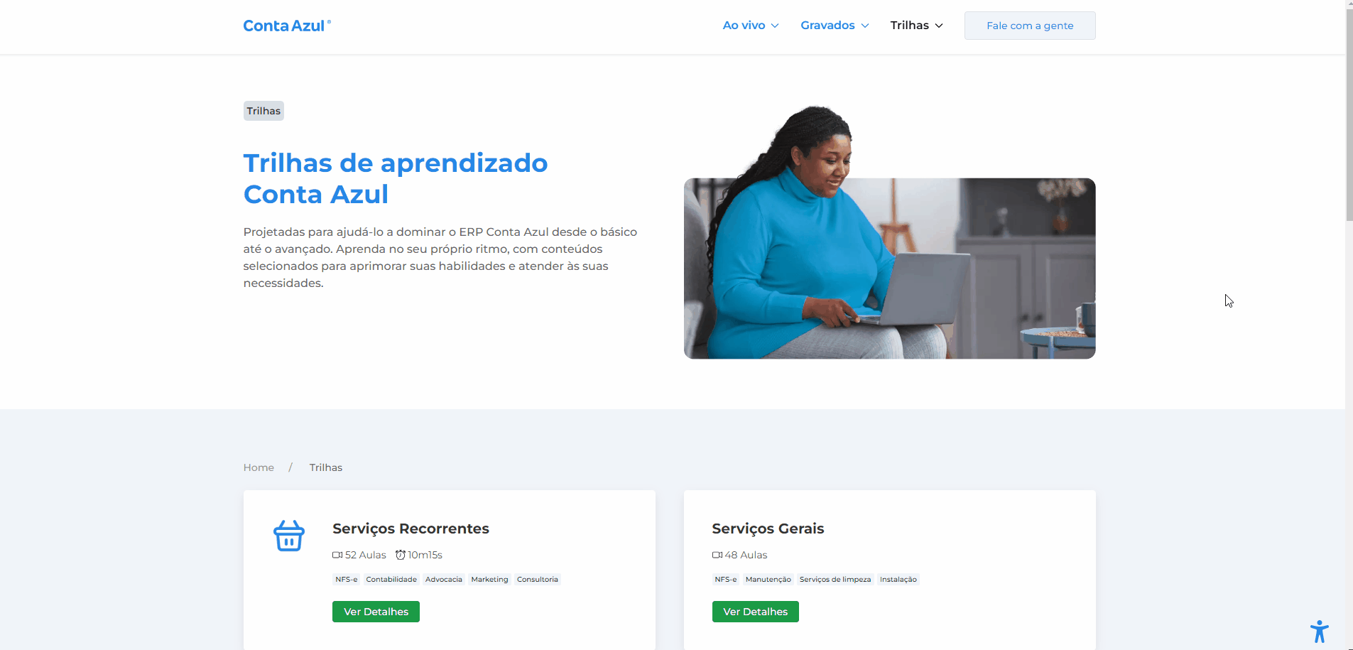 Passo a passo para consultar temas das Trilhas de aprendizagem de treinamento da Conta Azul.