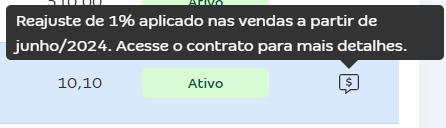 Tela de lista de contratos com destaque para o ícone de $.