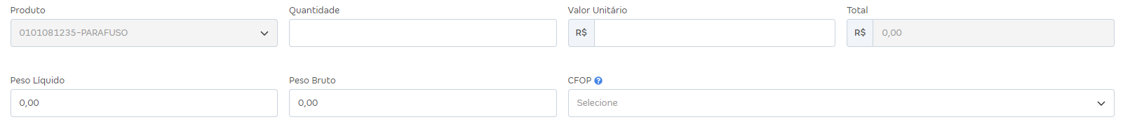 Tela de editar dados do item da nota fiscal de importação.