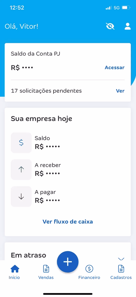Passo a passo para depositar valores na Conta PJ via dados da conta.