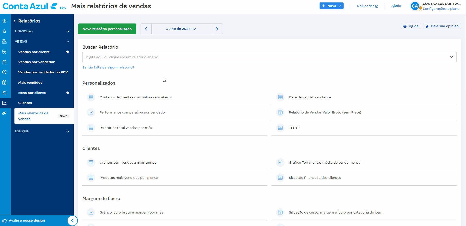 Passo a passo para acessar os novos relatórios salvos na categoria Personalizados.