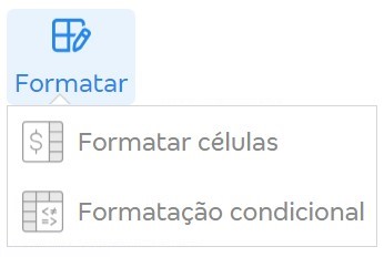 Tela da barra com os atalhos de edição de relatórios com destaque para Formatar, Formatar células ou Formatação condicional.