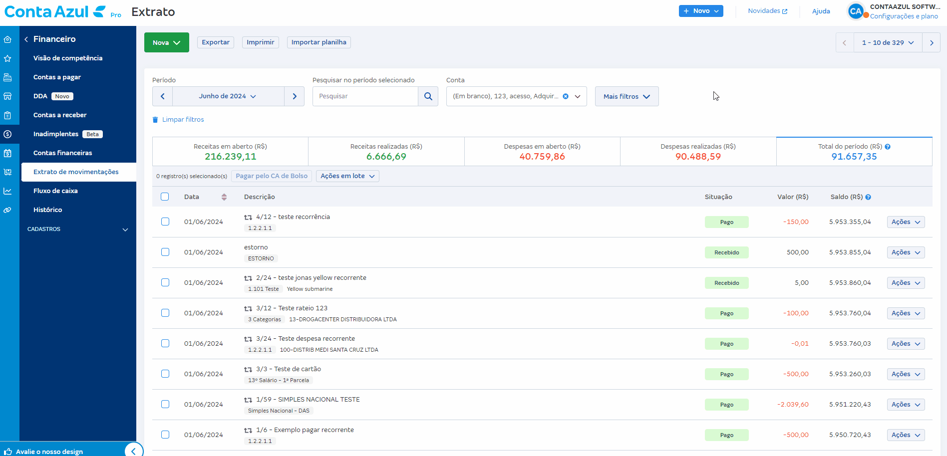 Passo a passo para adicionar lançamentos financeiros em Extrato de movimentações.