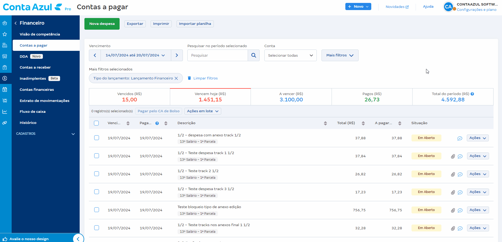 Passo a passo para editar Previsão de pagamento (para despesas) ou Vencimento Previsto para lançamentos financeiros.