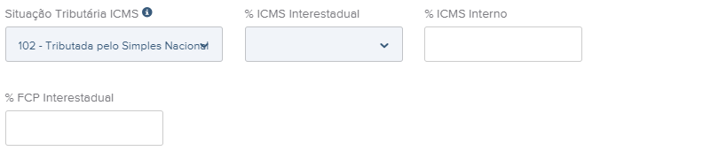 Tela do rascunho da NFe com destaque para o campo CSOSN 102.