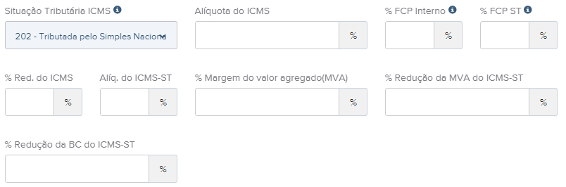 Tela do rascunho da NFe com destaque para o campo CSOSN 202.