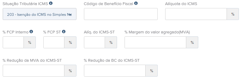 Tela do rascunho da NFe com destaque para o campo CSOSN 203.