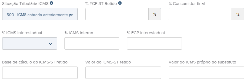 Tela do rascunho da NFe com destaque para o campo CSOSN 500.