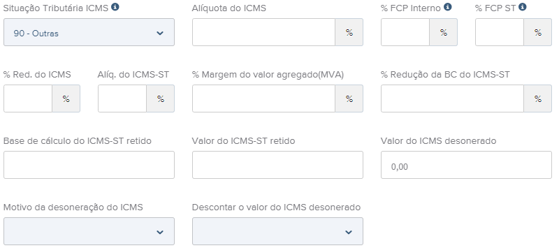 Tela do rascunho da NFe com destaque para o campo CST 90.