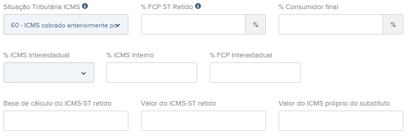 Tela do rascunho da NFe com destaque para o campo CST 60.