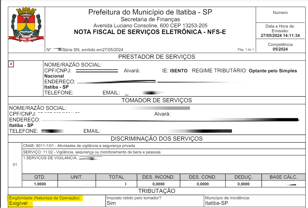 Tela para consulta da Natureza de operação padrão no padrão FintelISS.