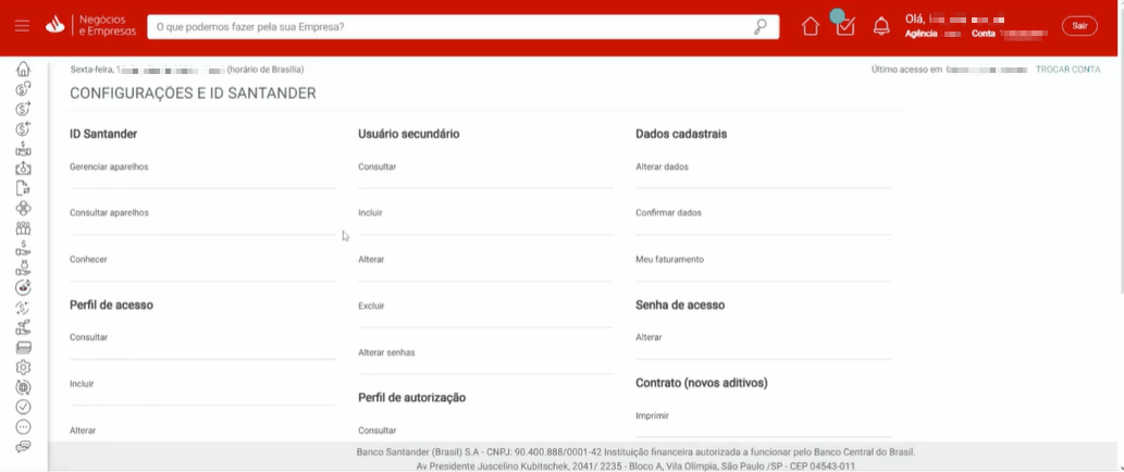 Passo a passo para concluir a criação de um novo perfil de acesso no internet banking do Santander.