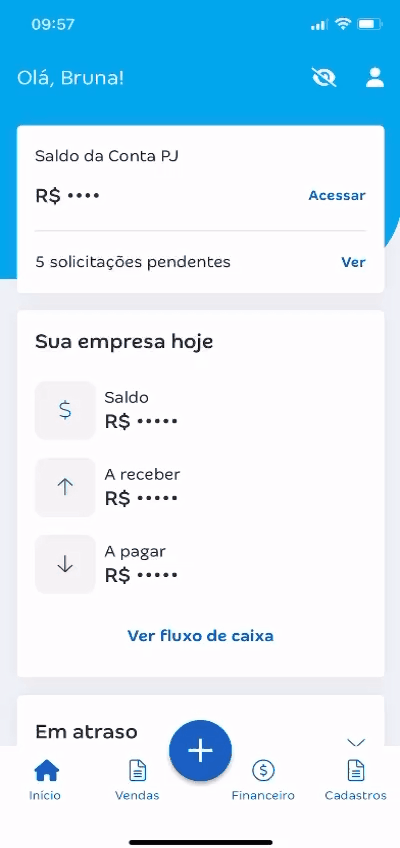 Passo a passo para aprovar agendamento de uma transferência entre contas pelo aplicativo Conta Azul de Bolso.