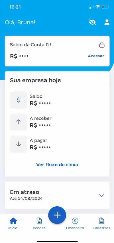 Passo a passo para visualizar os limites de transação da Conta PJ da Conta Azul pelo Conta Azul de Bolso.