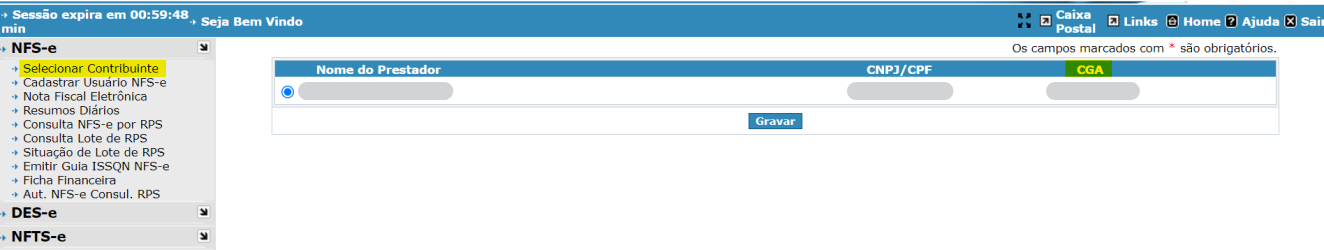 Tela de consulta de inscrição municipal do padrão Metrópolis com destaque para o campo CGA.