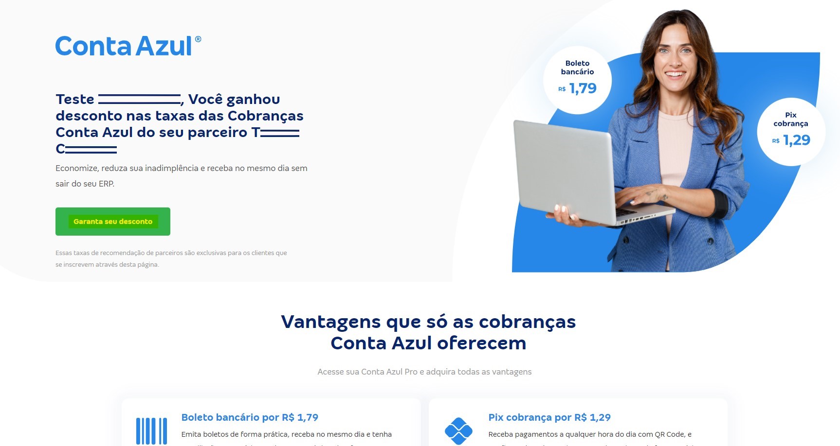 Tela de link exclusivo do escritório com destaque para o botão Garanta seu desconto.