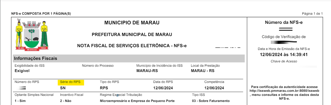 Tela para consulta da Série do RPS no padrão Fiorilli ISS Web.