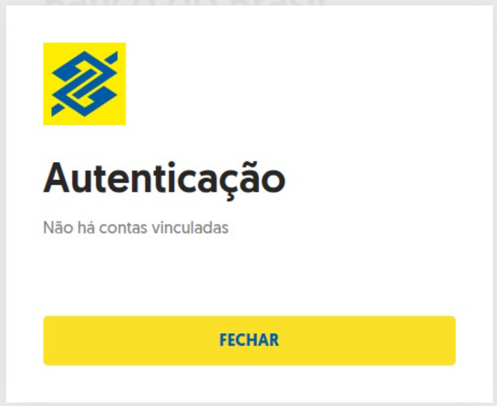 Tela do banco do Brasil com a mensagem Não há contas vinculadas.