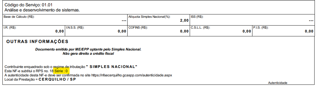 Tela para consulta da Série do RPS no padrão ISS4R.
