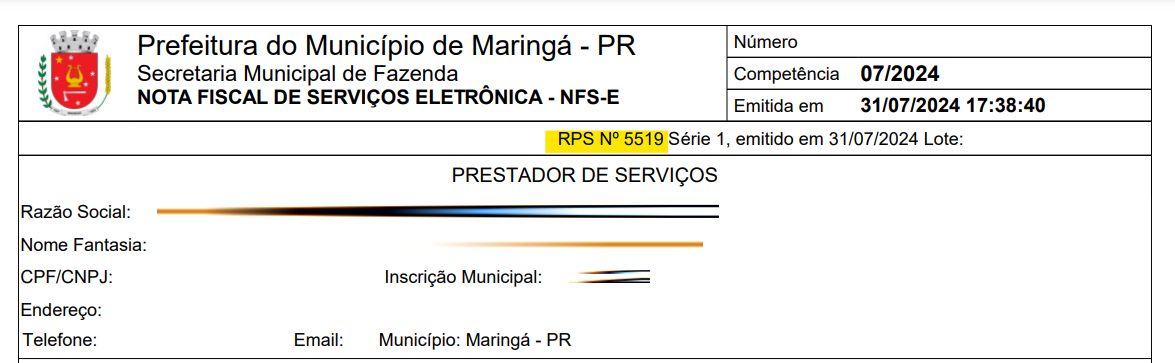 Tela para consulta do RPS no padrão ISSe.