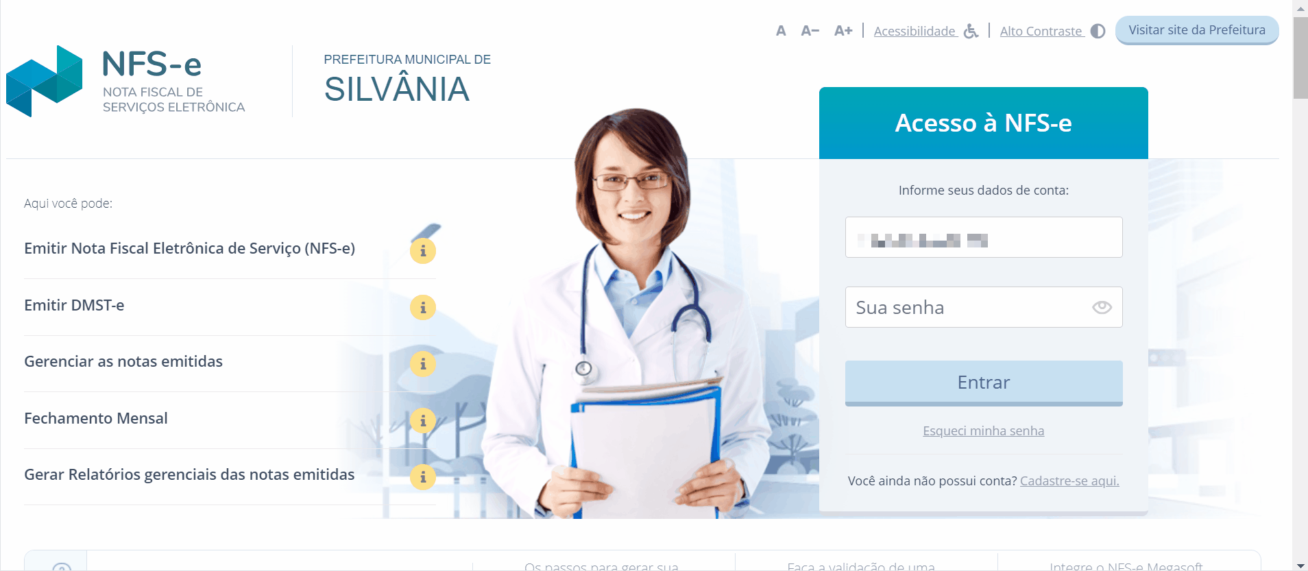 Tela de login no portal da prefeitura.