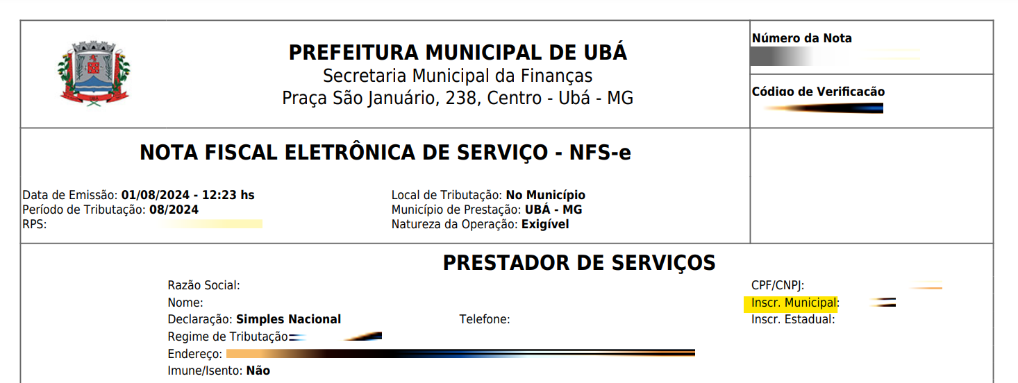 Tela para consulta da Inscrição Municipal no padrão Portal Fácil.