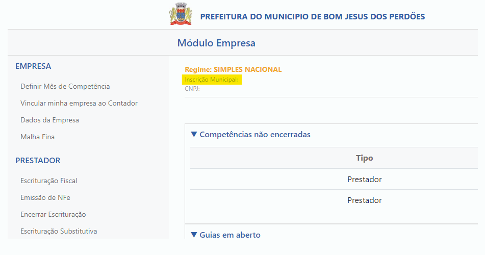 Tela para consulta da Inscrição Municipal no padrão ISS4R.